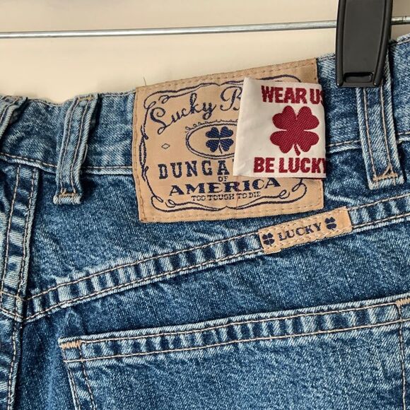 Vintage Lucky Sz 2 Y2K Dungarees Low Rise Flare Jeans Floral Hand Embroidery - Picture 6 of 9